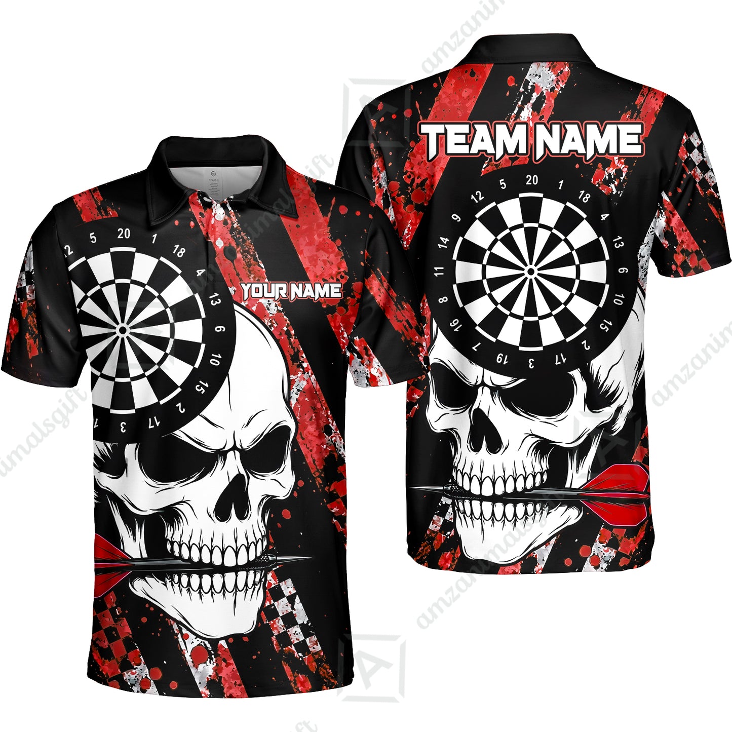 Custom Darts Jersey Polo Shirt, Skull Bites Dart, Custom Dart Jersey Team Shirt For Players With Name & Team Name