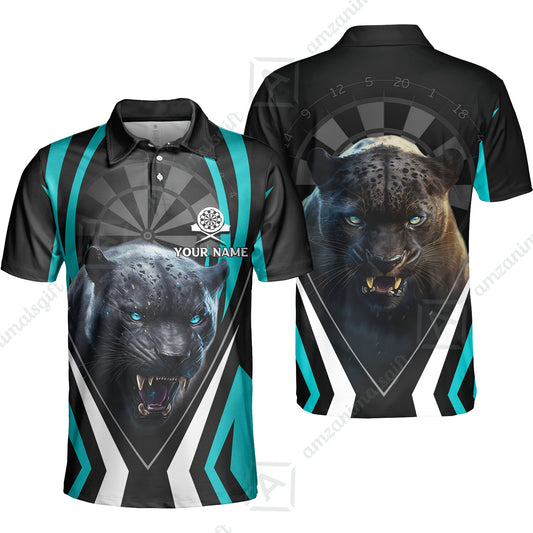 Black Panther And Darts Custom Name Polo Shirt, Bullseye Dartboard Personalized Polo Shirt Gift For Darts Lovers, Friends, Team