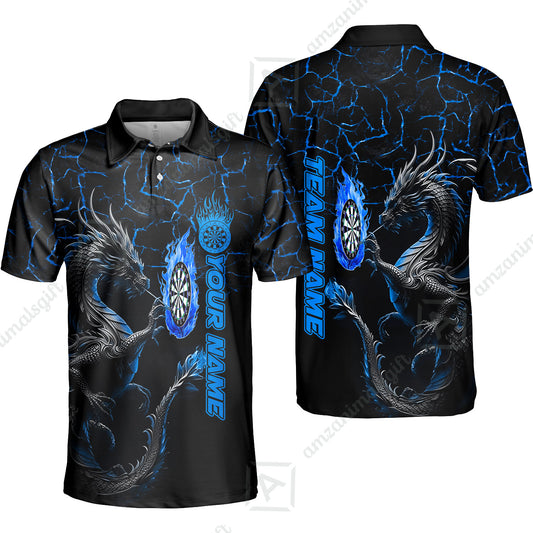 Custom Blue Big Dragon Darts Unisex Polo Team Shirts, Custom Team League Darts Jersey Polo , Custom Darts Team Jerseys Uniform