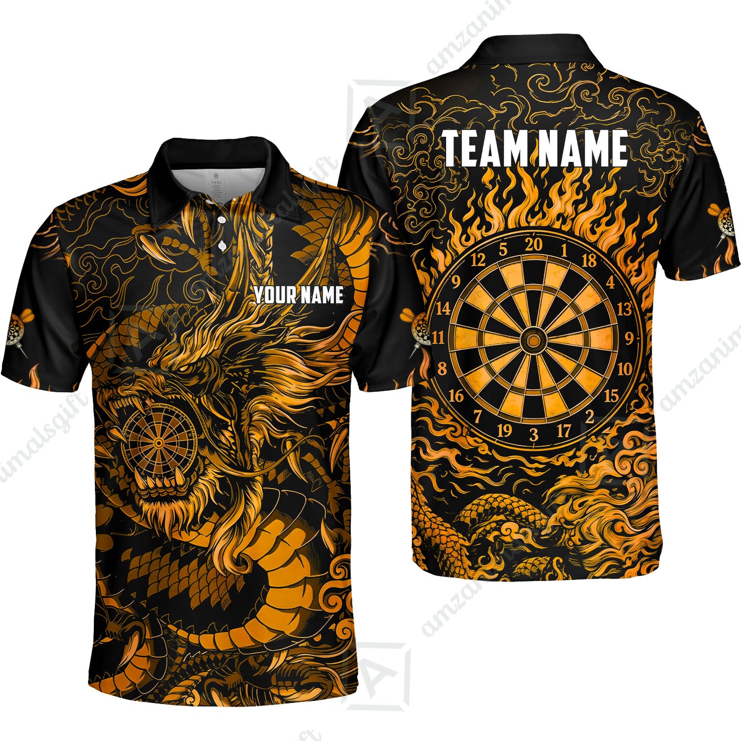 Custom Darts Jersey Polo Shirt, Dragon's Bullseye Darts, Custom Dart Jersey Team Shirt For Players With Name & Team Name