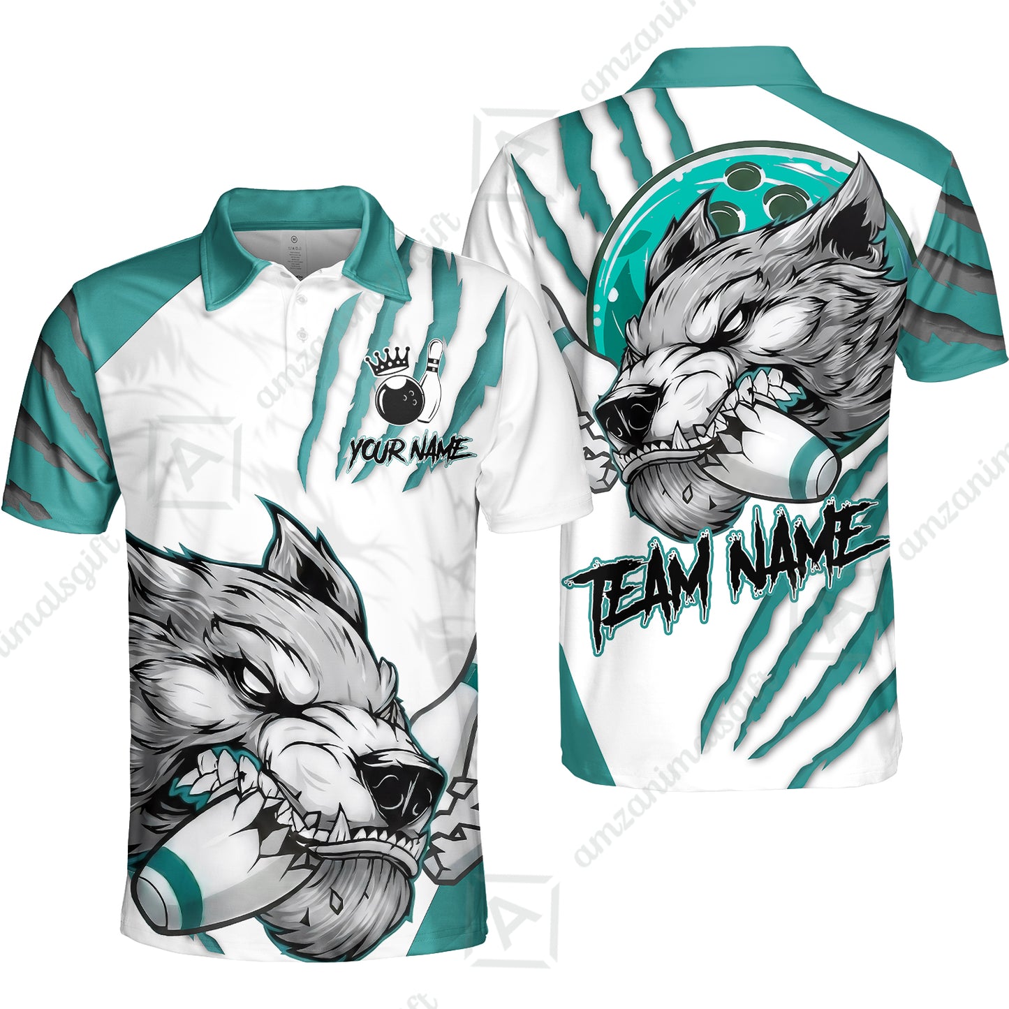 Customized Bowling Jerseys, Fierce Wolf Artwork Scratch, Uniform Bowling - Personalized Name And Team Name