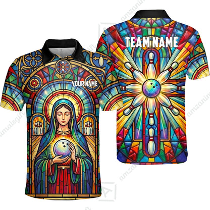 Custom Bowling Jersey Polo Shirt, Stained Glass Sacred Strike, Custom Bowling Jersey Team Shirt For Players With Name & Team Name