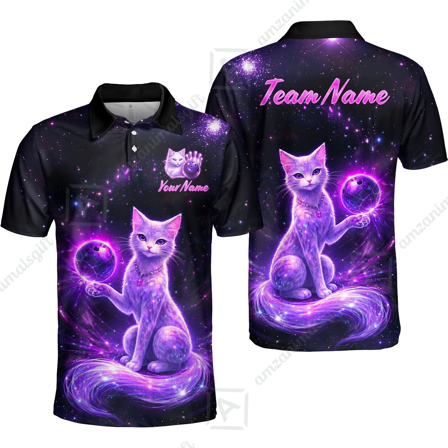 Custom Bowling Jersey Polo Shirt, Magical Kitty Bowling Custom Bowling Jersey Team Shirt For Players With Name & Team Name