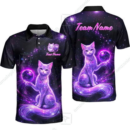 Custom Bowling Jersey Polo Shirt, Magical Kitty Bowling Custom Bowling Jersey Team Shirt For Players With Name & Team Name
