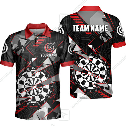 Custom Darts Team Jersey Unisex Polo Shirts, Custom Black Red Grunge Darts Team Jerseys Uniform, Personalized Name And Team Name