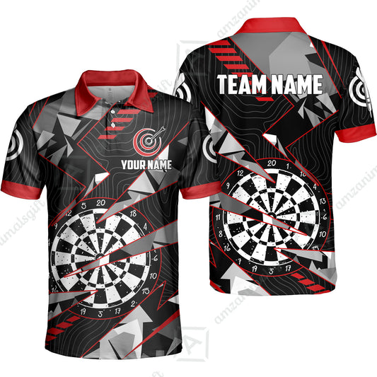 Custom Darts Team Jersey Unisex Polo Shirts, Custom Black Red Grunge Darts Team Jerseys Uniform, Personalized Name And Team Name
