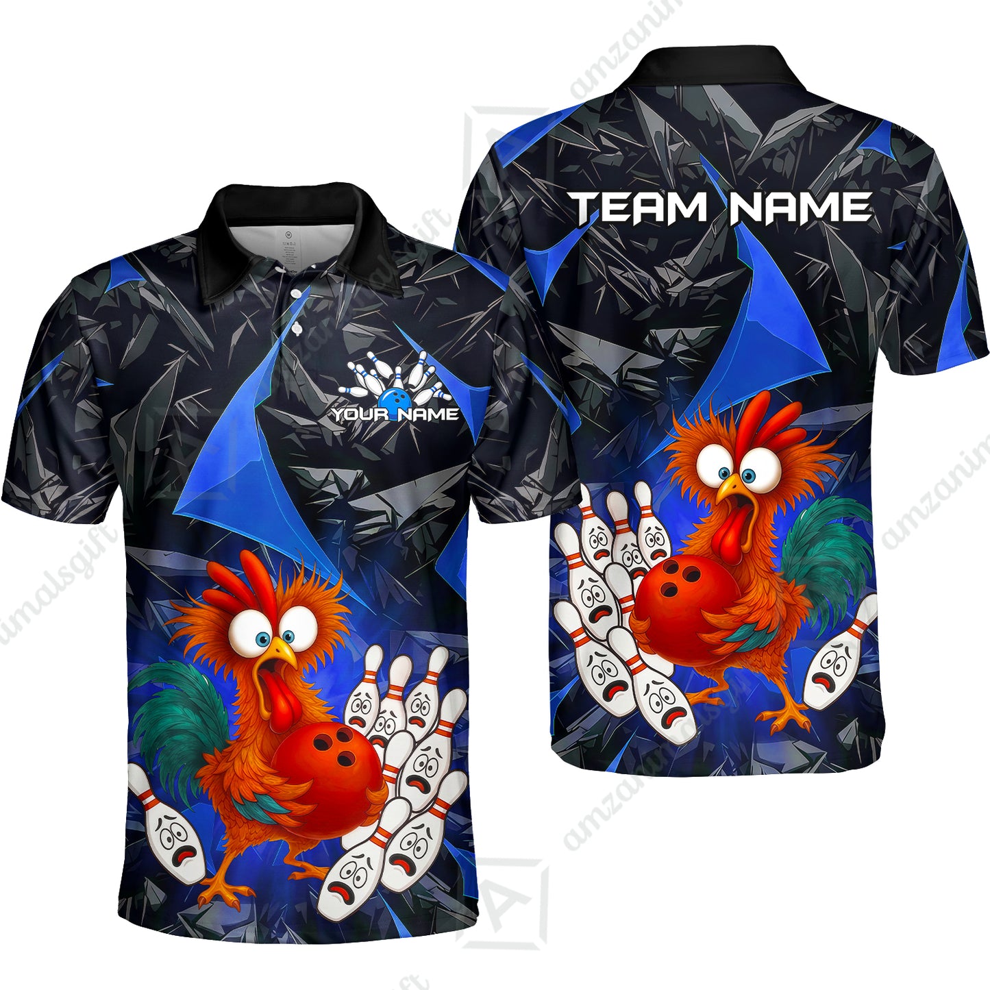 Custom Bowling Jersey Polo Shirt, Crazy Chicken Bowling Custom Bowling Jersey Team Shirt For Players With Name & Team Name