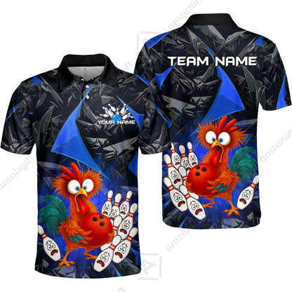Custom Bowling Jersey Polo Shirt, Crazy Chicken Bowling Custom Bowling Jersey Team Shirt For Players With Name & Team Name