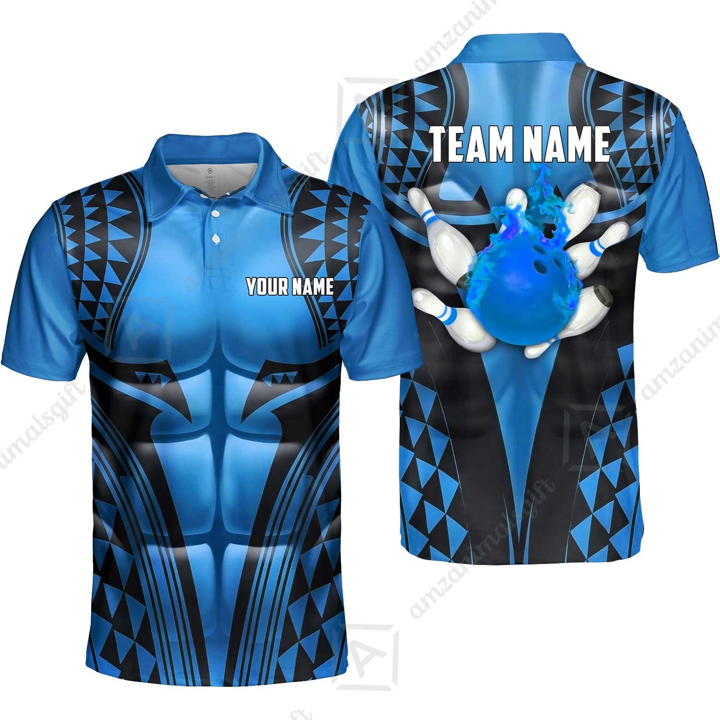 Custom Bowling Jersey Polo Shirt, Polynesian Strike, Custom Bowling Jersey Team Shirt For Players With Name & Team Name