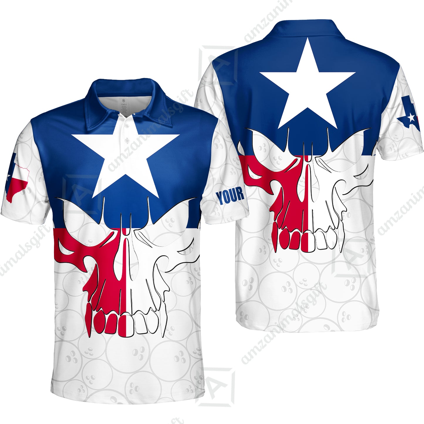 Custom Bowling Jersey Polo Shirt, Bowling Texas Flag Skull, Custom Bowling Jersey Team Shirt For Players With Name and Team Name
