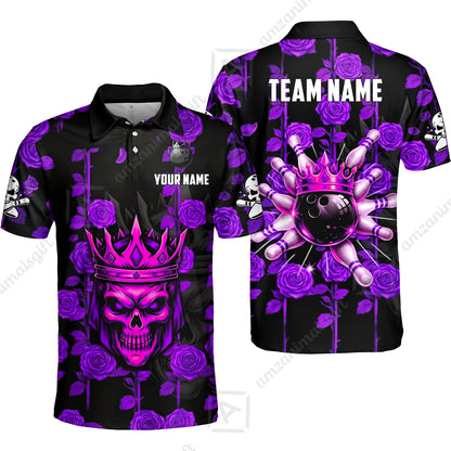 Custom Bowling Jersey Polo Shirt, Royal Skull Bowling, Custom Bowling Jersey Team Shirt For Players With Name & Team Name