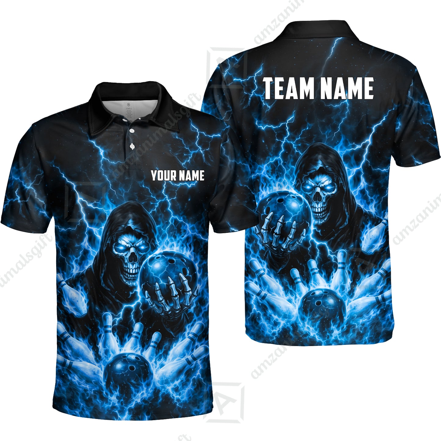 Custom Bowling Jersey Polo Shirt, Lightning Grim Reaper, Custom Bowling Jersey Team Shirt For Players With Name & Team Name