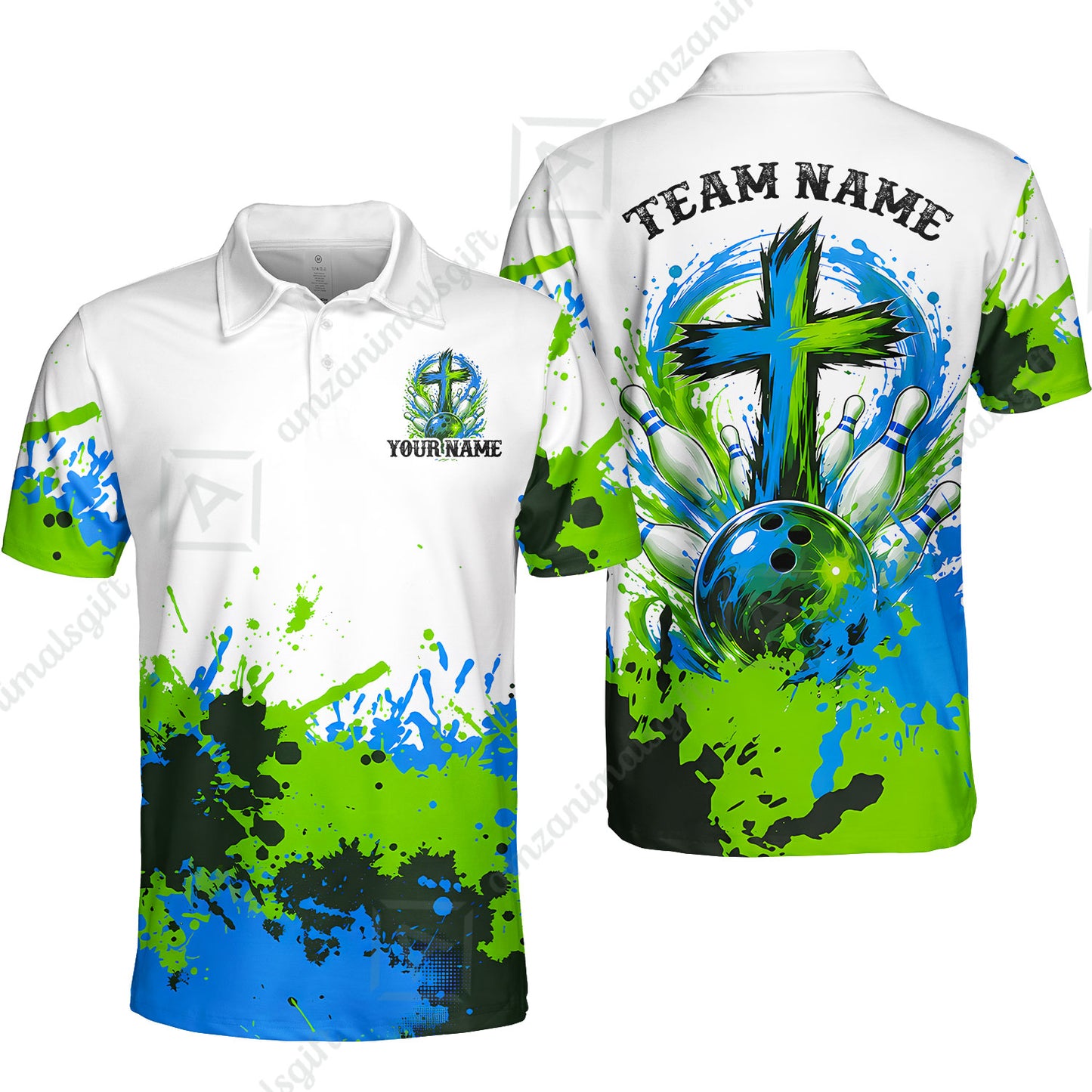 Custom Bowling Jersey Polo Shirt, Splash Pain Bowling Cross Colorful, Custom Bowling Jersey Team Shirt For Players With Name & Team Name