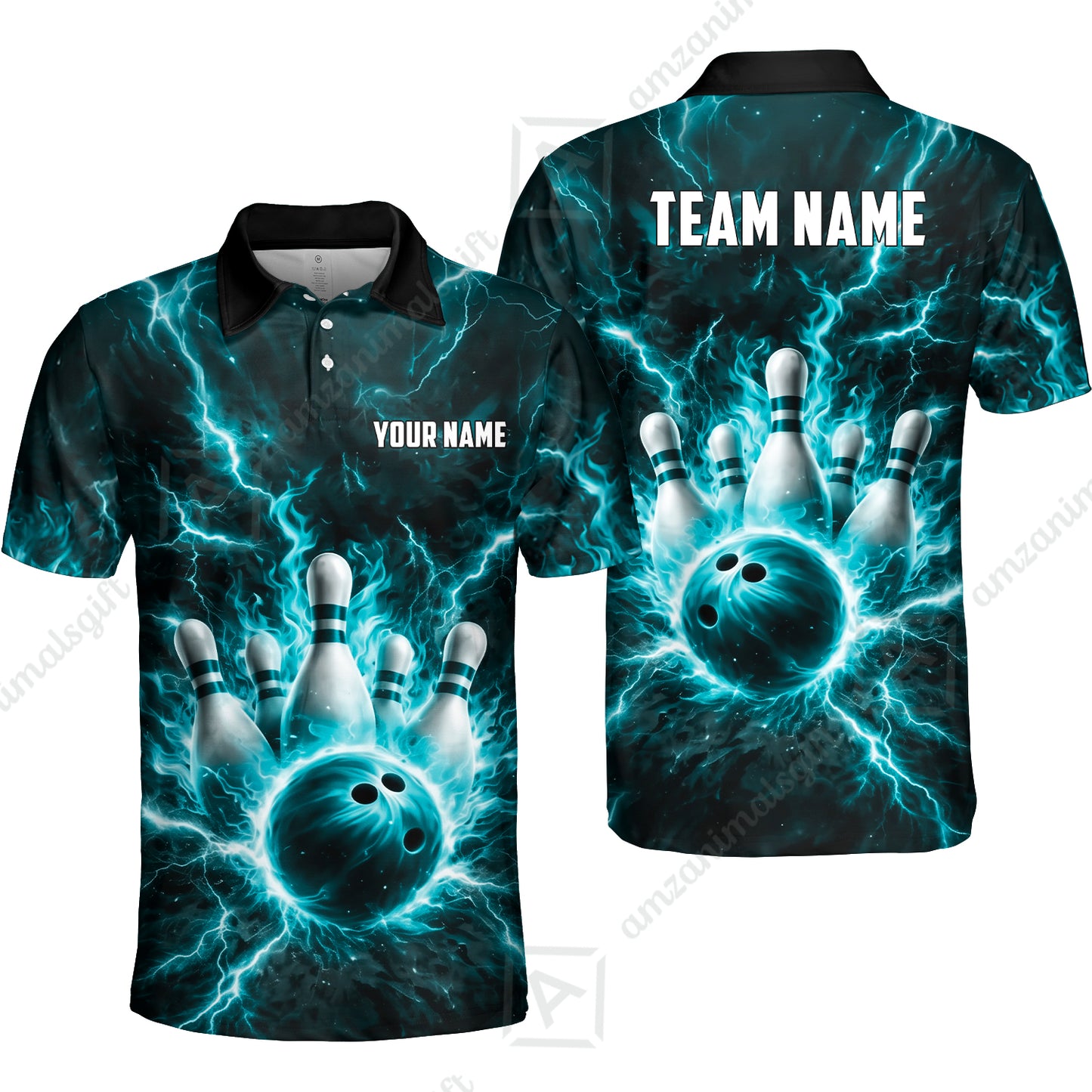 Custom Bowling Jersey Polo Shirt, Electric Lightning Storm Bowling, Custom Bowling Jersey Team Shirt For Players With Name and Team Name
