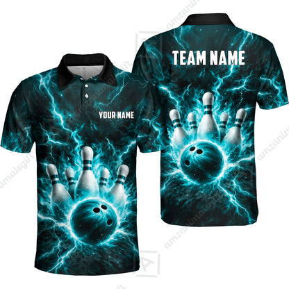 Custom Bowling Jersey Polo Shirt, Electric Lightning Storm Bowling, Custom Bowling Jersey Team Shirt For Players With Name and Team Name