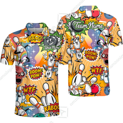 Custom Bowling Jersey Polo Shirt, Pop Art Bowling Blast Custom Bowling Jersey Team Shirt For Players With Name & Team Name