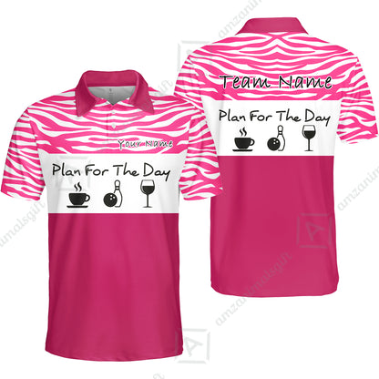 Custom Bowling Jersey Polo Shirt, Pink Zebra Pattern Bowling, Custom Bowling Jersey Team Shirt For Players With Name & Team Name