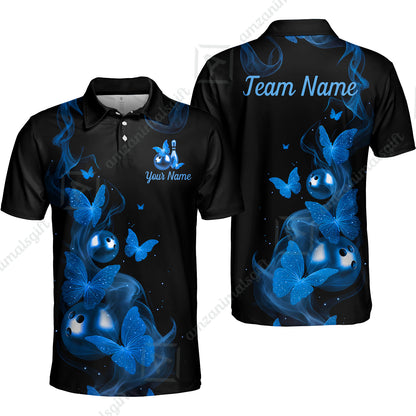 Custom Bowling Jersey Polo Shirt, Butterfly Bowling Smoke, Custom Bowling Jersey Team Shirt For Players With Name & Team Name