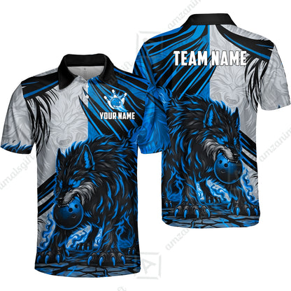 Custom Bowling Jersey Polo Shirt, Lone Wolf Strike & Emerald Frost, Custom Bowling Jersey Team Shirt For Players With Name & Team Name