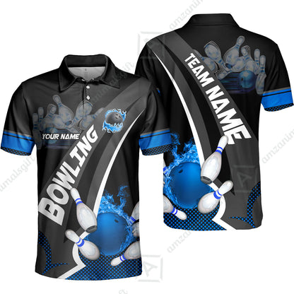 Customized Bowling Polo, Bowling And Pins Plame Premium Multicolor Option Personalized Name And Team Zipper Polo Jerseys Shirts