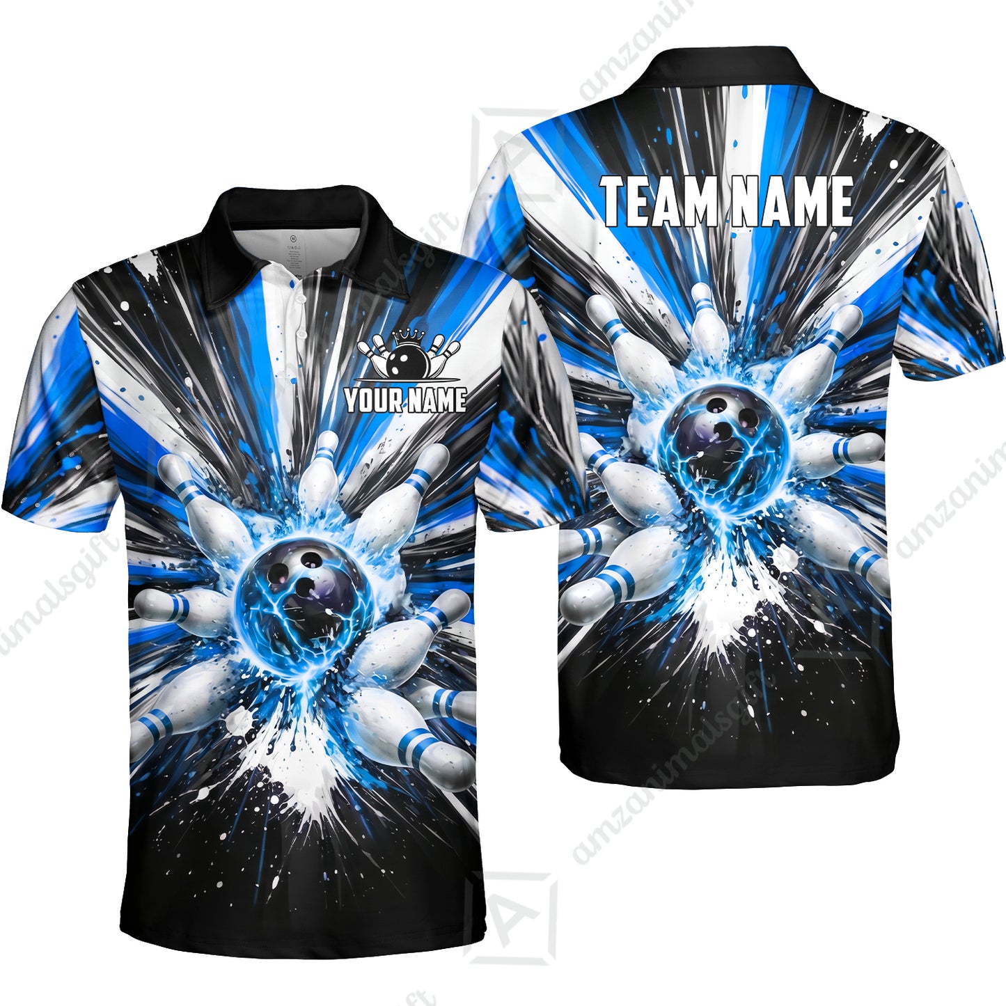 Custom Bowling Jersey Polo Shirt, Electric Burst Explosion, Custom Bowling Jersey Team Shirt For Players With Name and Team Name