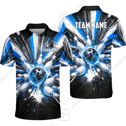 Custom Bowling Jersey Polo Shirt, Electric Burst Explosion, Custom Bowling Jersey Team Shirt For Players With Name and Team Name