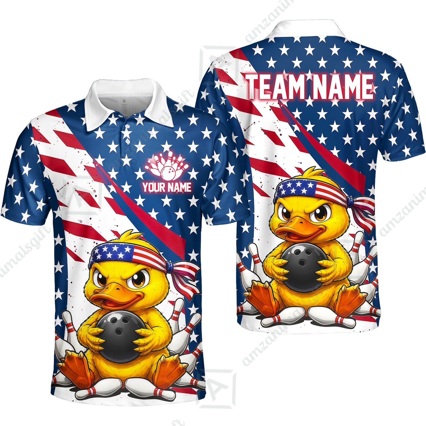 Custom Bowling Jersey Polo Shirt, Bowling US Duck, Personalize Name and Team Name