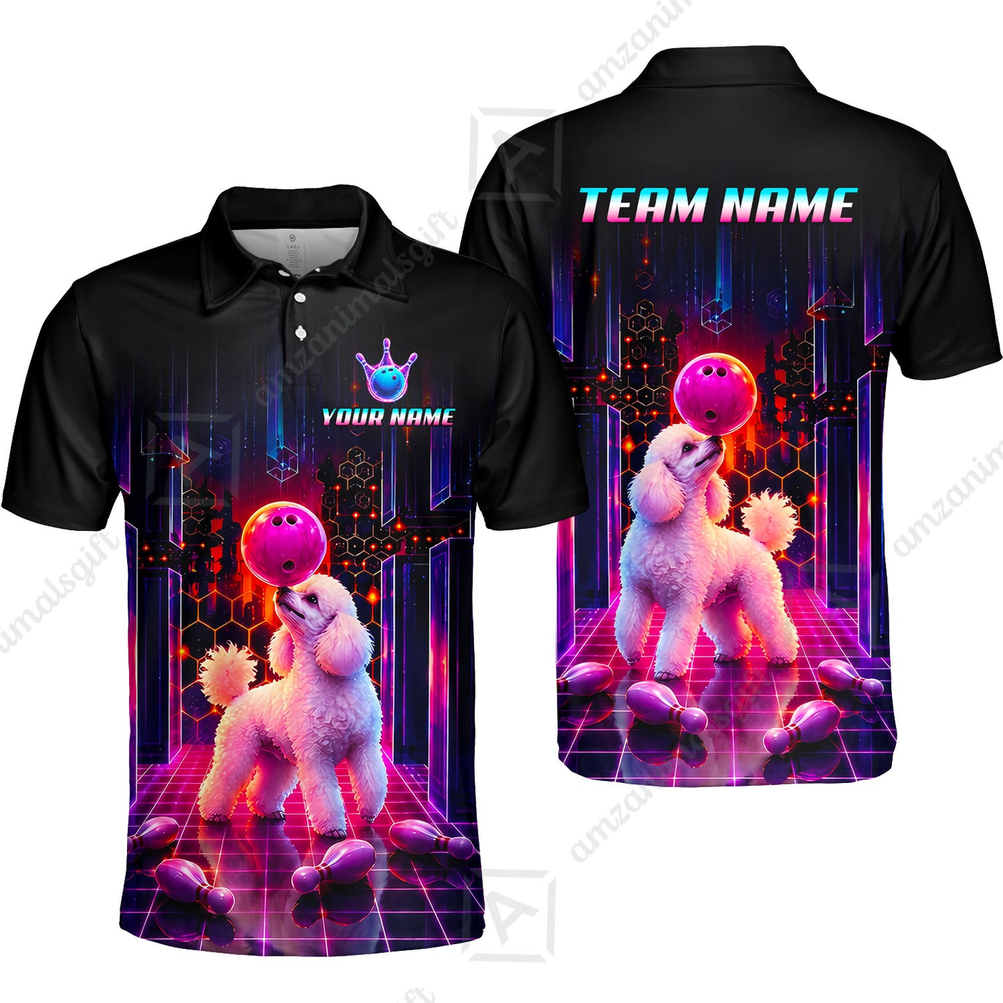Custom Bowling Jersey Polo Shirt, Cyber Bowling Dog, Custom Bowling Jersey Team Shirt For Players With Name & Team Name