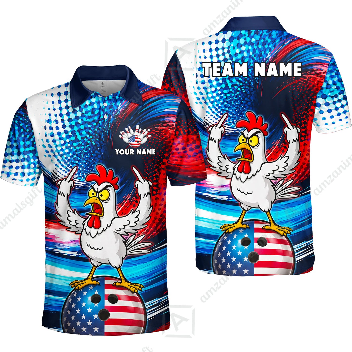 Custom Bowling Jersey Polo Shirt, Bad Chicken, Custom Bowling Jersey Team Shirt For Players With Name and Team Name