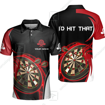Personalised Darts Men Polo Shirts, I'D Hit That Darts Red Black Background Custom Name  Polo Shirts