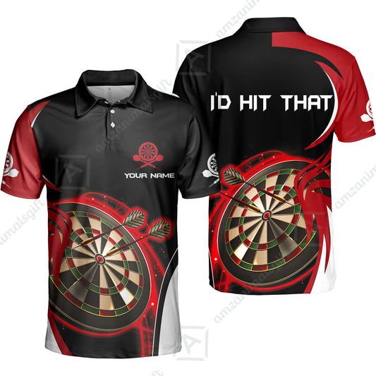 Personalised Darts Men Polo Shirts, I'D Hit That Darts Red Black Background Custom Name  Polo Shirts
