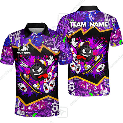 Customized Bowling Unisex Polo Shirt, Skater Bowling Ball Attack, Bowling Uniform, Personalized Name And Team Name