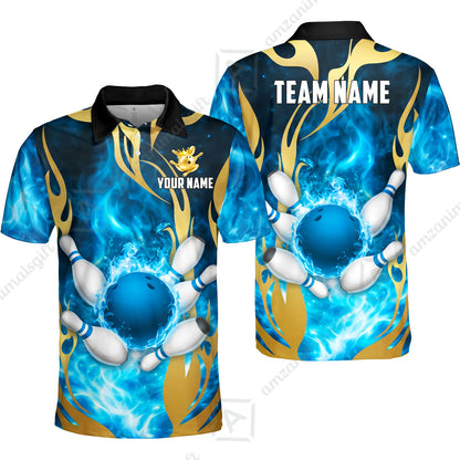 Custom Bowling Jersey Polo Shirt, Abyssal Fire & Golden Flames, Custom Bowling Jersey Team Shirt For Players With Name & Team Name