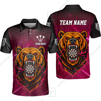 Customized Darts Team Uniform Shirt, Personalized Furious Bear Darts Collar Quarter-Zip Shirt with Name & Team Name