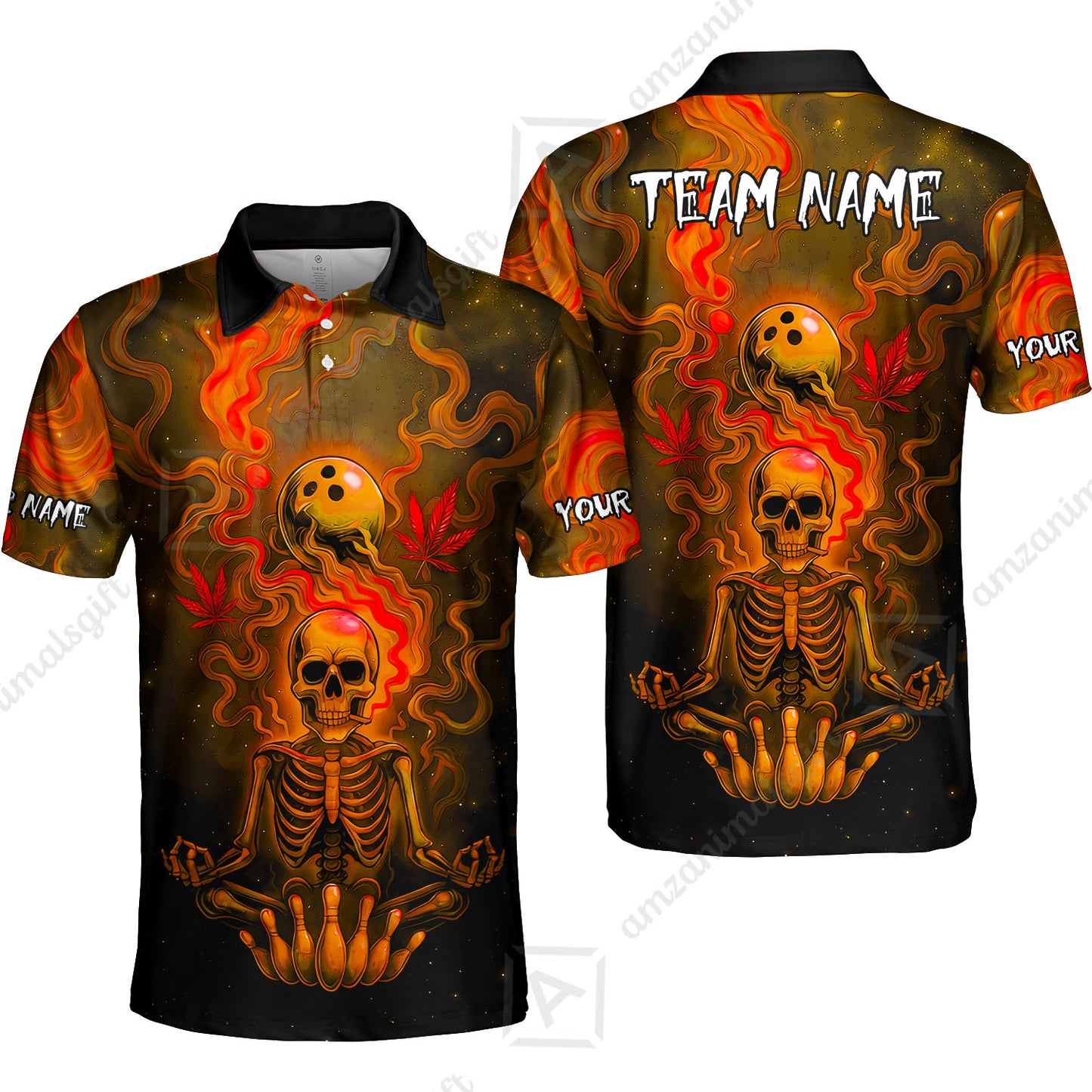 Custom Bowling Team Unisex Polo Shirt, Neon Skull CNB Bowling Custom Shirt Featuring Personalized Name and Team Name