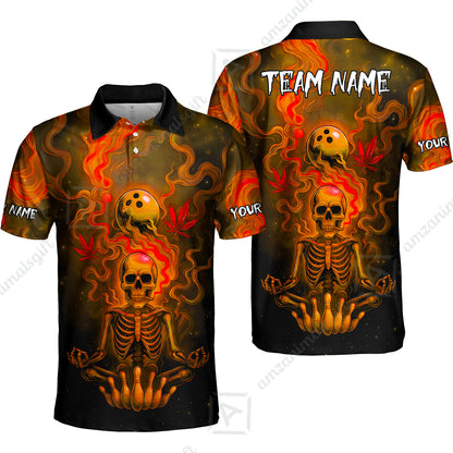 Custom Bowling Team Unisex Polo Shirt, Neon Skull CNB Bowling Custom Shirt Featuring Personalized Name and Team Name