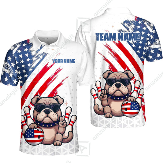 Custom Bowling Jersey Polo Shirt, Bowling Hello Bulldog US Flag, Custom Bowling Jersey Team Shirt For Players With Name and Team Name