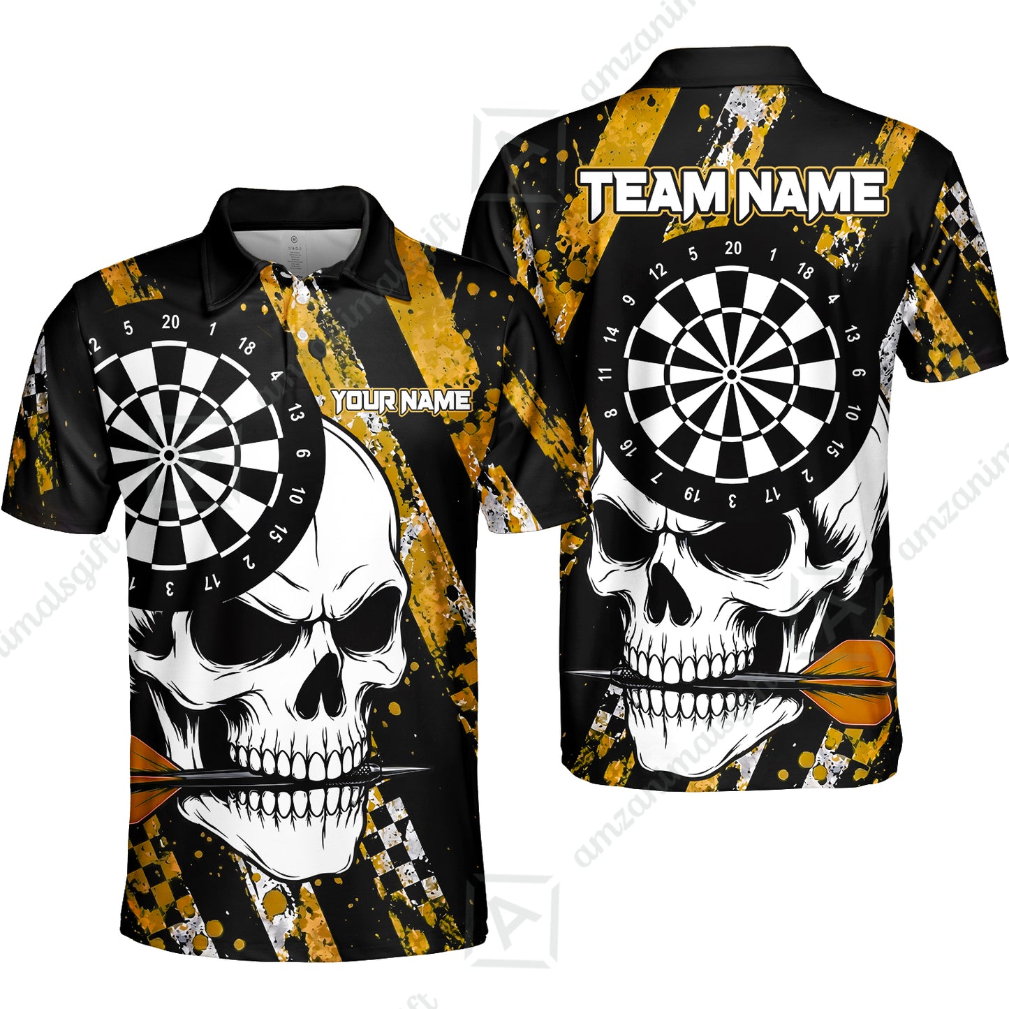 Custom Darts Jersey Polo Shirt, Skull Bites Dart, Custom Dart Jersey Team Shirt For Players With Name & Team Name
