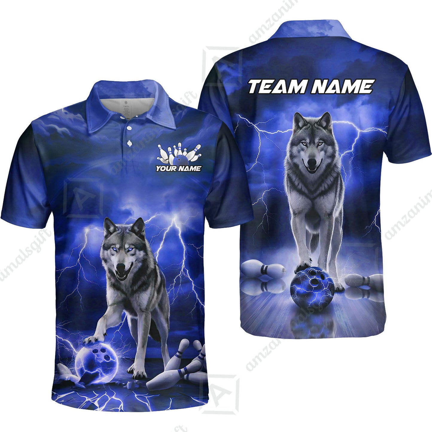 Custom Bowling Jersey Polo Shirt, Electric Wolf Bowling Custom Bowling Jersey Team Shirt For Players With Name & Team Name