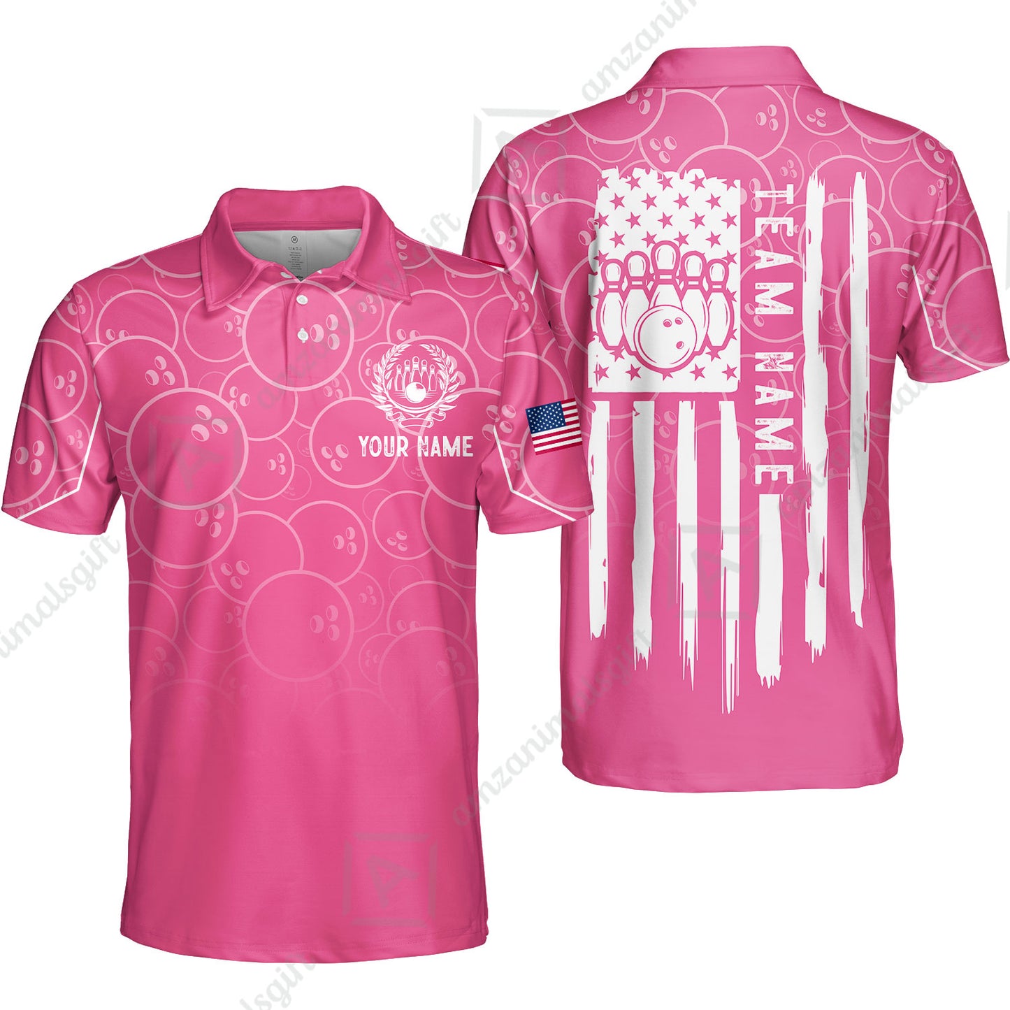 Custom Bowling Jersey Polo Shirt, Vibrant Kelly Ball Pattern Flag, Custom Bowling Jersey Team Shirt For Players With Name and Team Name