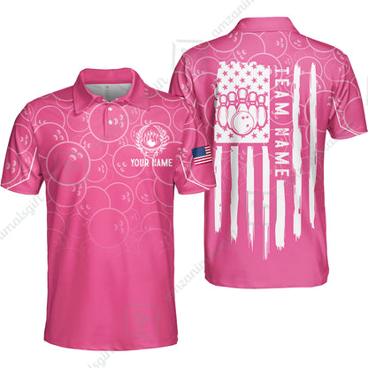 Custom Bowling Jersey Polo Shirt, Vibrant Kelly Ball Pattern Flag, Custom Bowling Jersey Team Shirt For Players With Name and Team Name