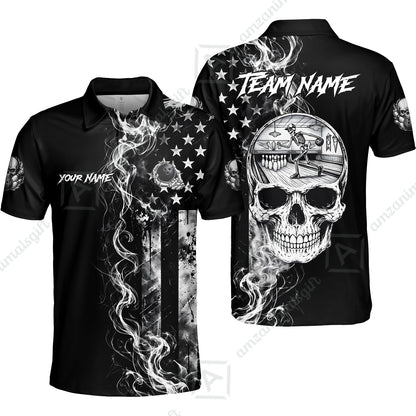 Custom Bowling Jersey Polo Shirt, Gothic Skeleton Skull Strike, Custom Bowling Jersey Team Shirt For Players With Name and Team Name