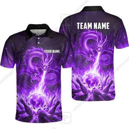 Custom Bowling Jersey Polo Shirt, Asian Dragon's Fire Strike, Custom Bowling Jersey Team Shirt For Players With Name & Team Name