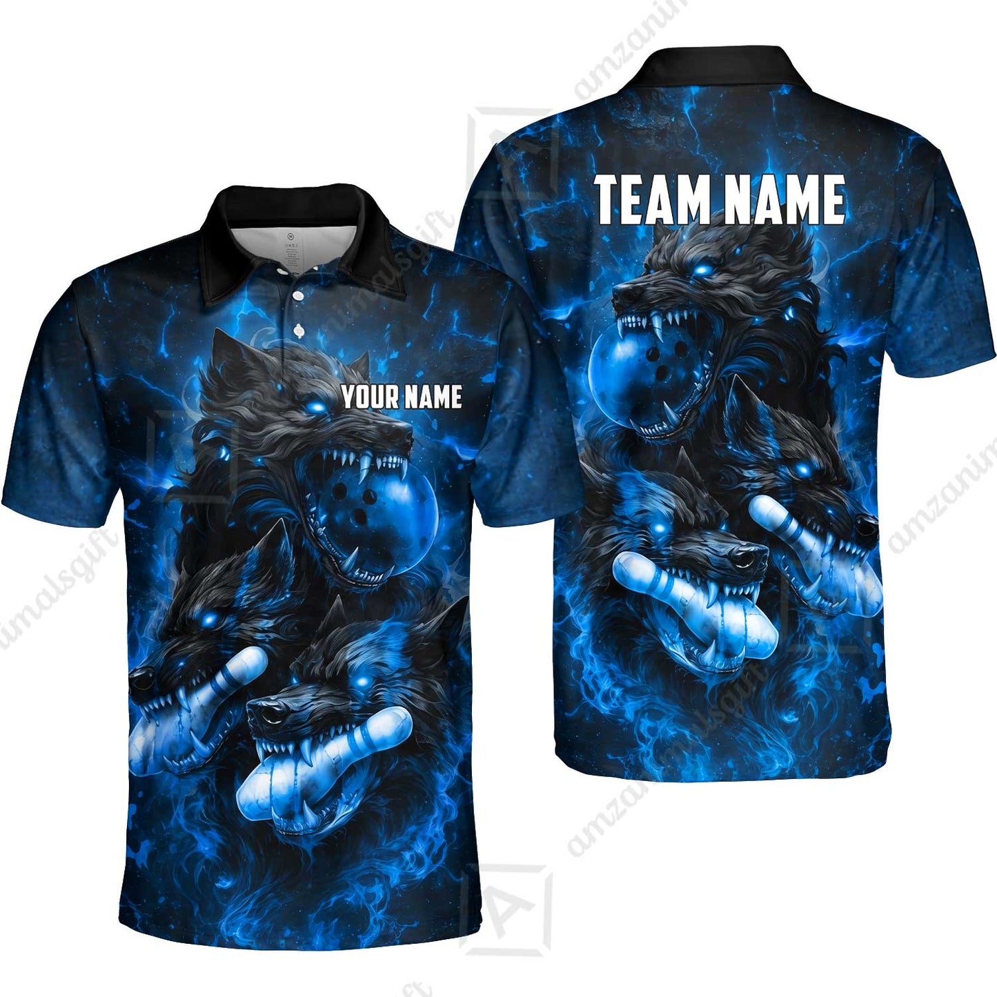 Custom Bowling Jersey Polo Shirt, Dark Fantasy Hellfire Werewolf, Custom Bowling Jersey Team Shirt For Players With Name & Team Name