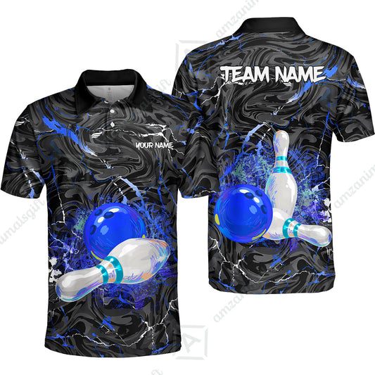 Customized Bowling Unisex Polo Shirt, Swirling Marbled Pattern Vibrant Veins, Bowling Uniforms, Personalized Name And Team Name