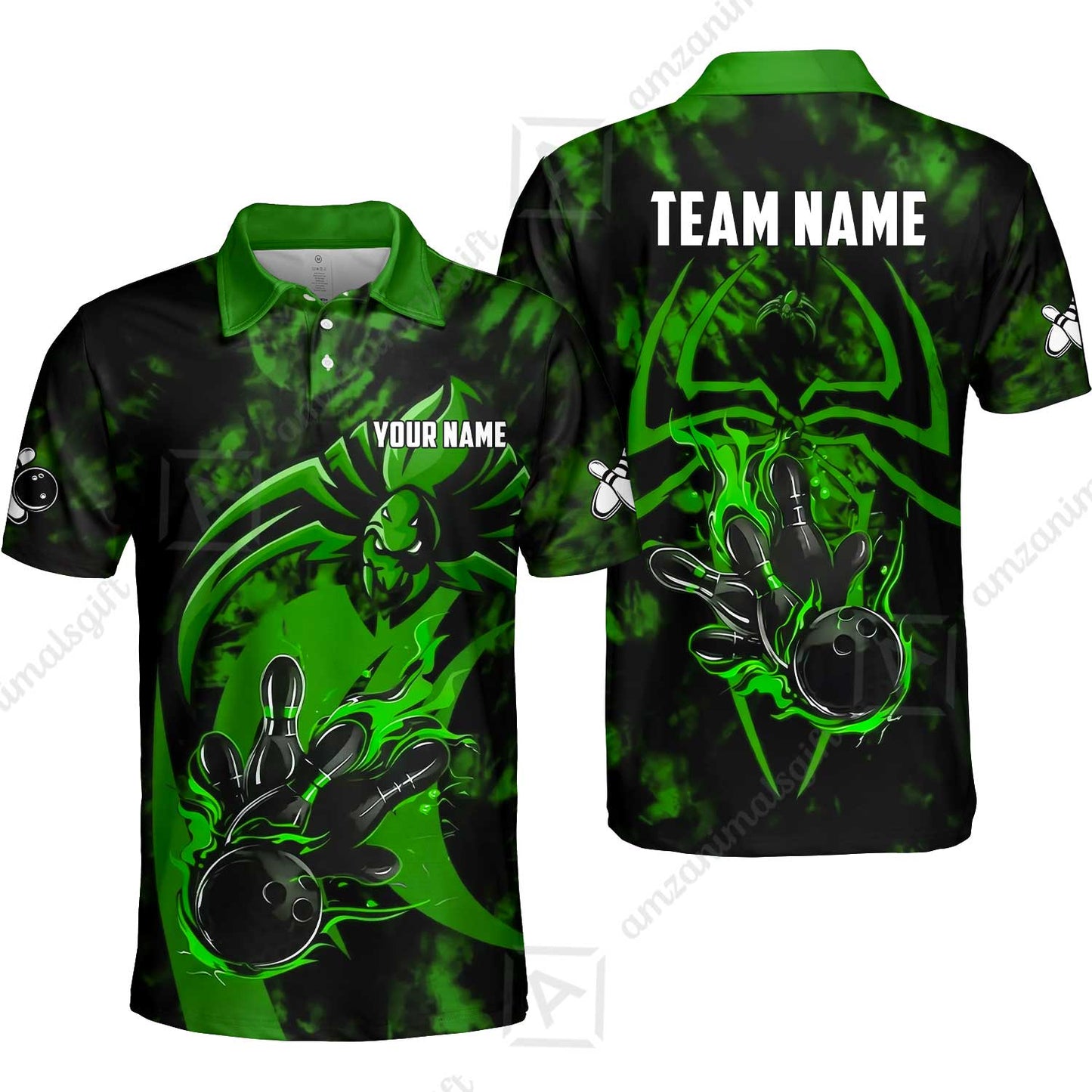 Custom Bowling Jersey Polo Shirt, Neon Venom Spider Monster, Custom Bowling Jersey Team Shirt For Players With Name and Team Name