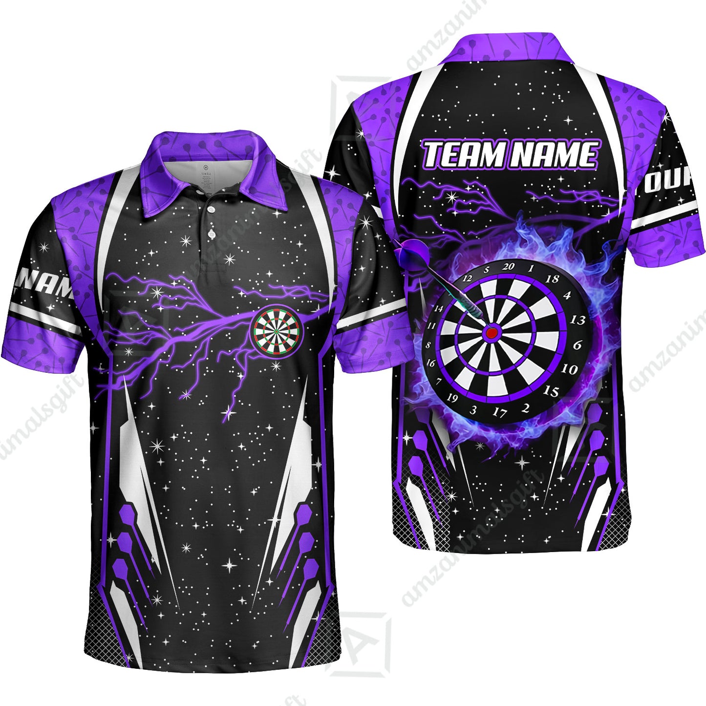 Custom Lightning Glitter Darts Team Unisex Polo Shirts, Customized Name Team Name Darts Team Jerseys Uniform