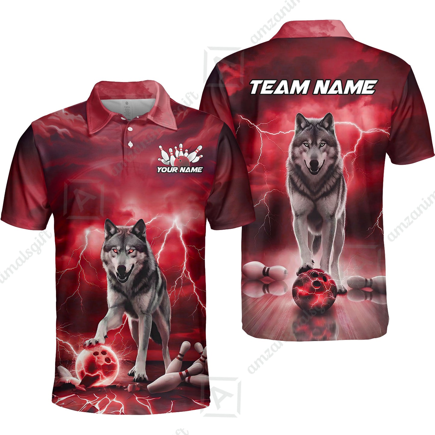 Custom Bowling Jersey Polo Shirt, Electric Wolf Bowling Custom Bowling Jersey Team Shirt For Players With Name & Team Name