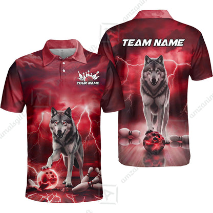 Custom Bowling Jersey Polo Shirt, Electric Wolf Bowling Custom Bowling Jersey Team Shirt For Players With Name & Team Name