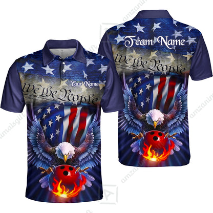 Custom Bowling Jersey Polo Shirt, Flaming Bowling Ball Eagle Custom Bowling Jersey Team Shirt For Players With Name & Team Name